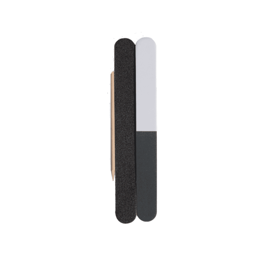 Two black and white nail files on a white background