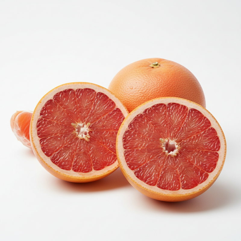 Grapefruit cut in half on a white background